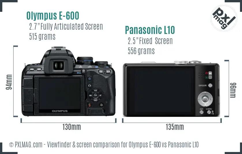 Olympus E-600 vs Panasonic L10 Screen and Viewfinder comparison