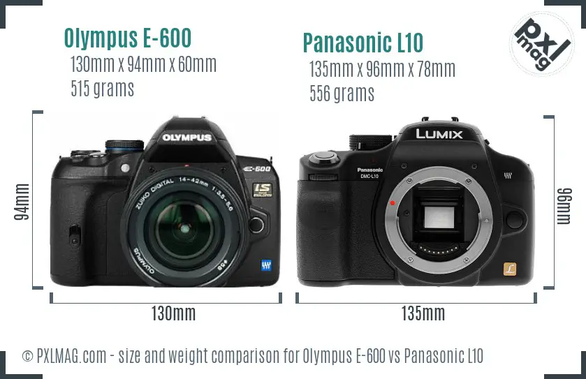 Olympus E-600 vs Panasonic L10 size comparison