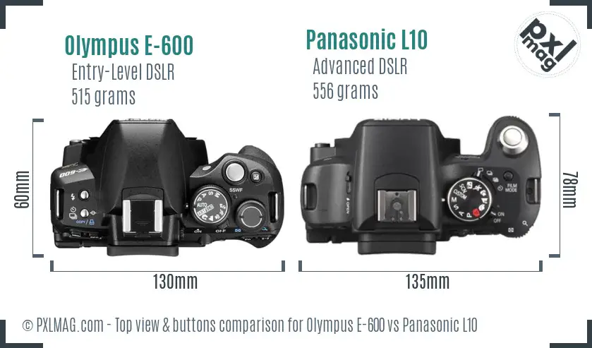 Olympus E-600 vs Panasonic L10 top view buttons comparison