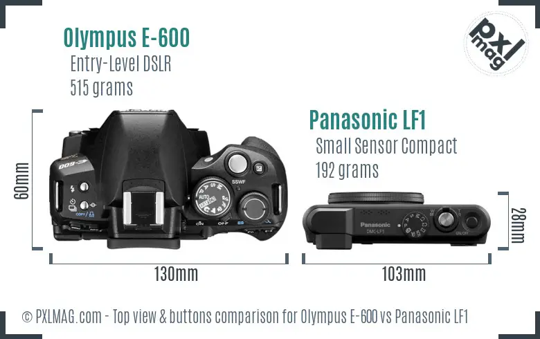 Olympus E-600 vs Panasonic LF1 top view buttons comparison