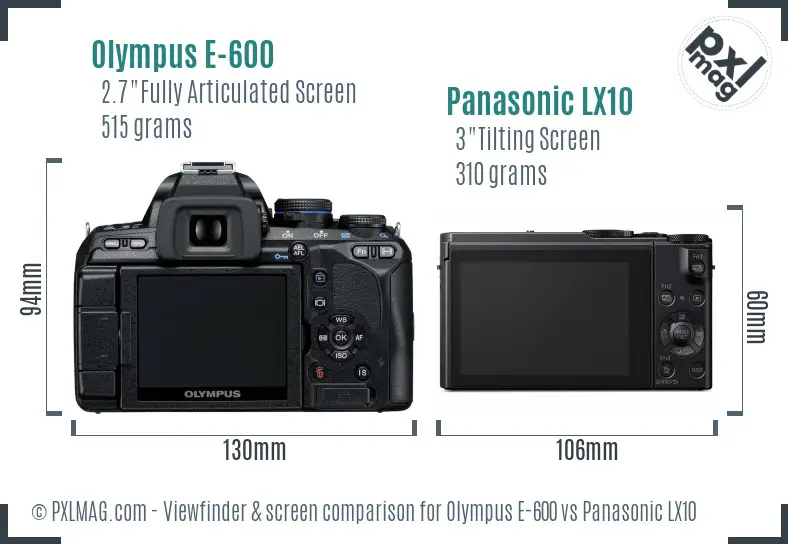 Olympus E-600 vs Panasonic LX10 Screen and Viewfinder comparison