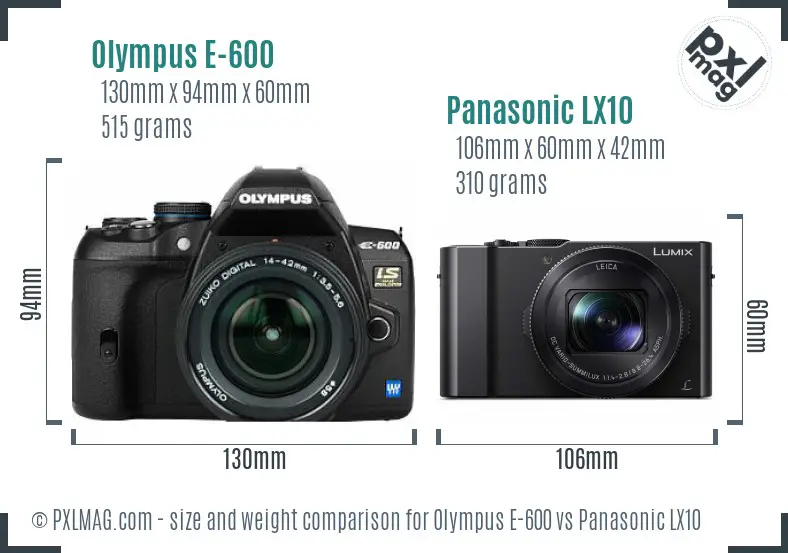 Olympus E-600 vs Panasonic LX10 size comparison