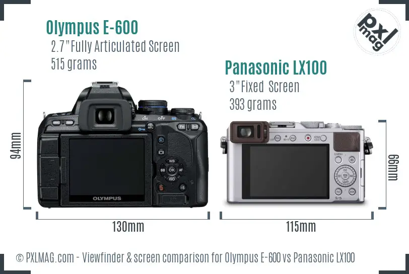 Olympus E-600 vs Panasonic LX100 Screen and Viewfinder comparison