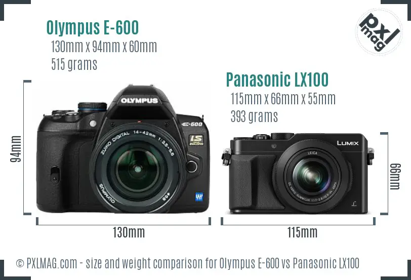 Olympus E-600 vs Panasonic LX100 size comparison
