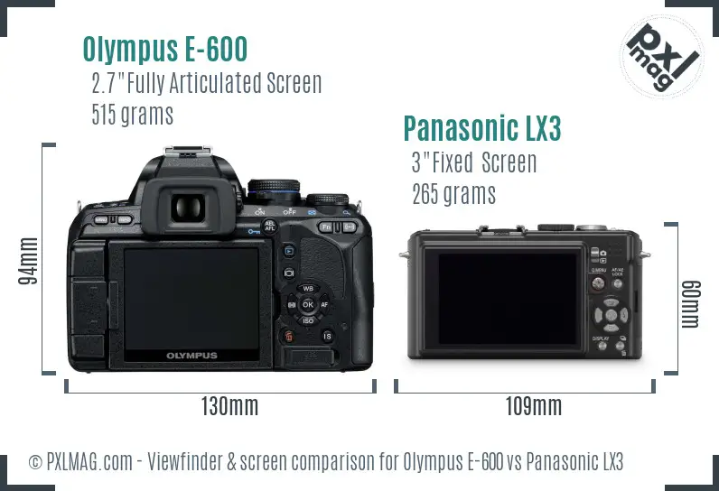 Olympus E-600 vs Panasonic LX3 Screen and Viewfinder comparison