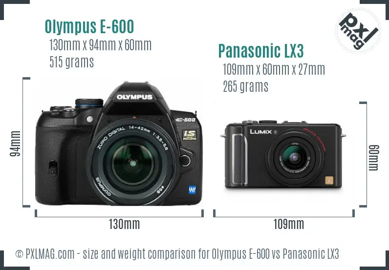 Olympus E-600 vs Panasonic LX3 size comparison