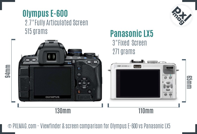 Olympus E-600 vs Panasonic LX5 Screen and Viewfinder comparison