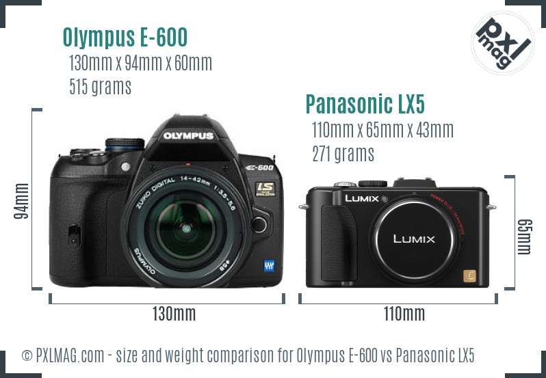 Olympus E-600 vs Panasonic LX5 size comparison