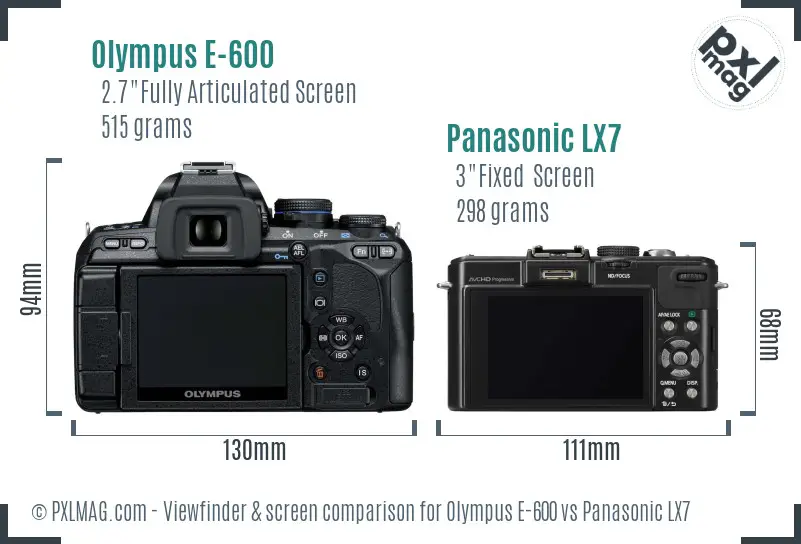 Olympus E-600 vs Panasonic LX7 Screen and Viewfinder comparison