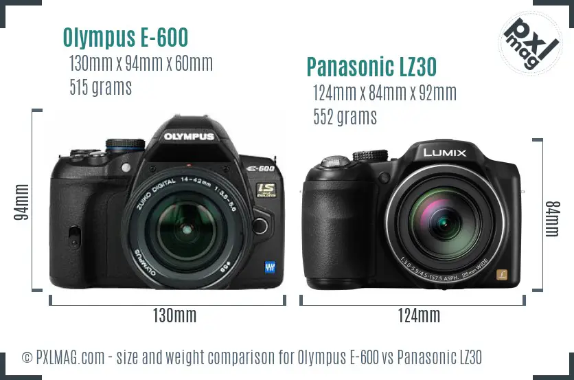 Olympus E-600 vs Panasonic LZ30 size comparison