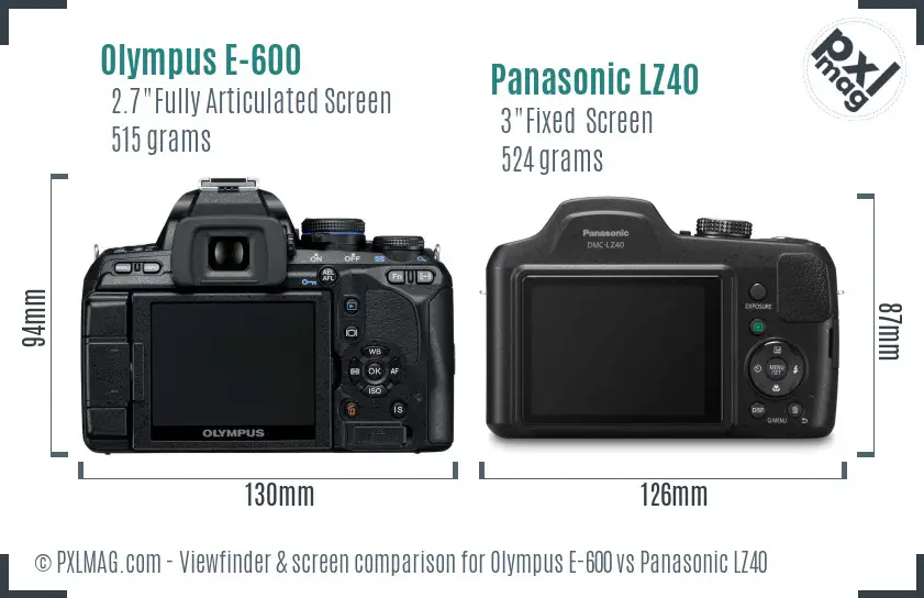 Olympus E-600 vs Panasonic LZ40 Screen and Viewfinder comparison