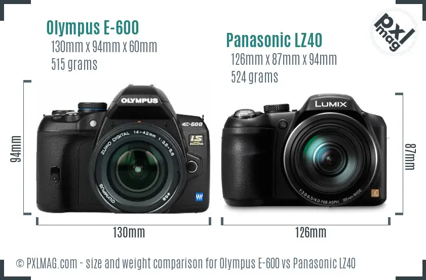 Olympus E-600 vs Panasonic LZ40 size comparison