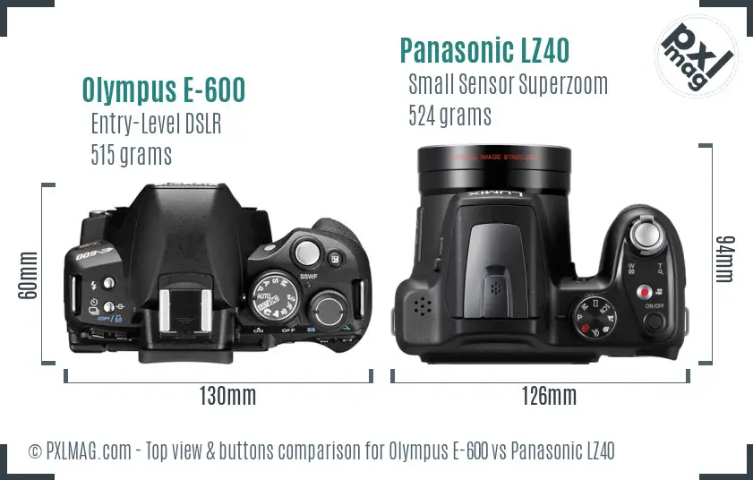 Olympus E-600 vs Panasonic LZ40 top view buttons comparison