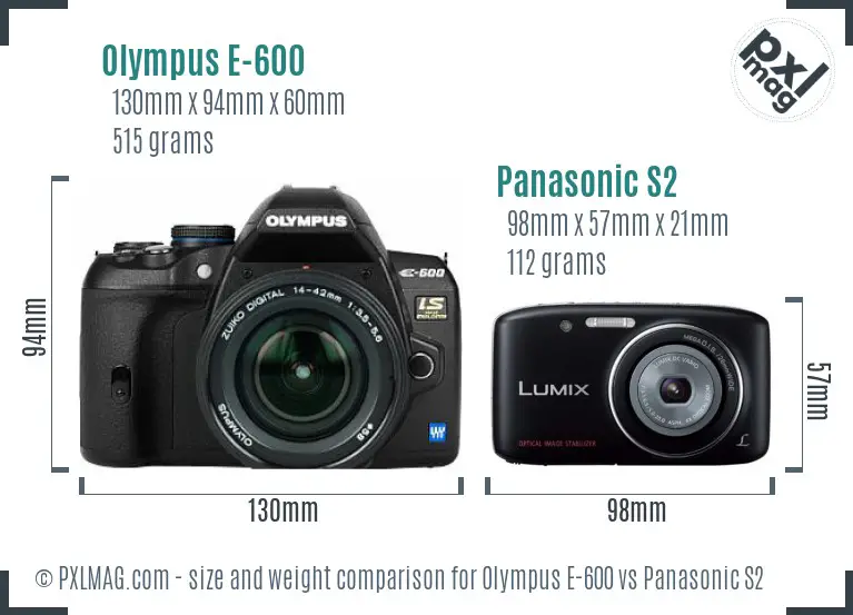 Olympus E-600 vs Panasonic S2 size comparison