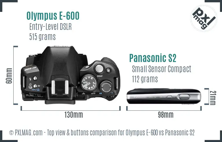 Olympus E-600 vs Panasonic S2 top view buttons comparison