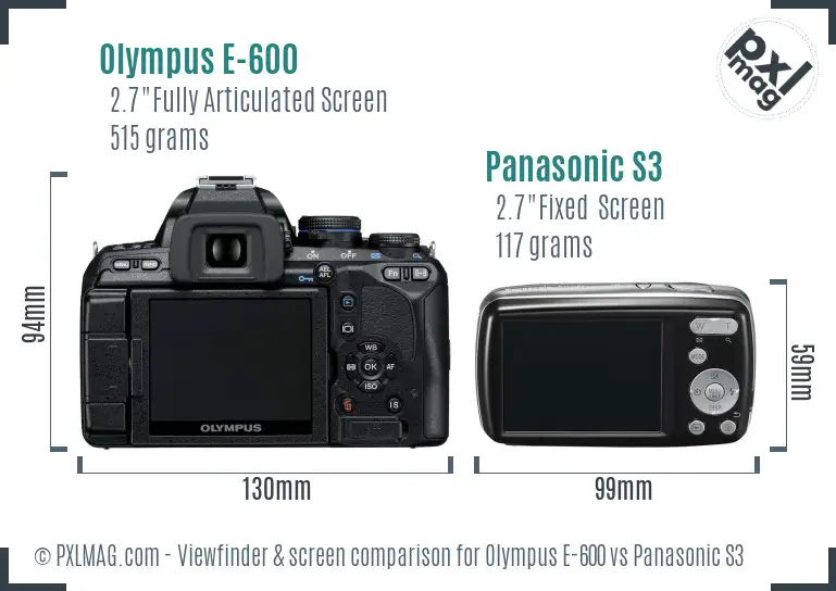Olympus E-600 vs Panasonic S3 Screen and Viewfinder comparison