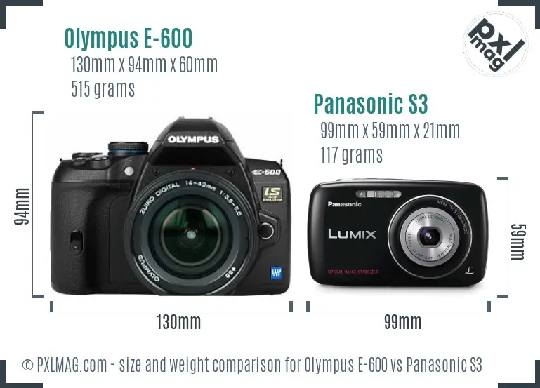 Olympus E-600 vs Panasonic S3 size comparison