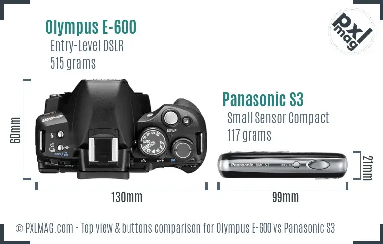 Olympus E-600 vs Panasonic S3 top view buttons comparison