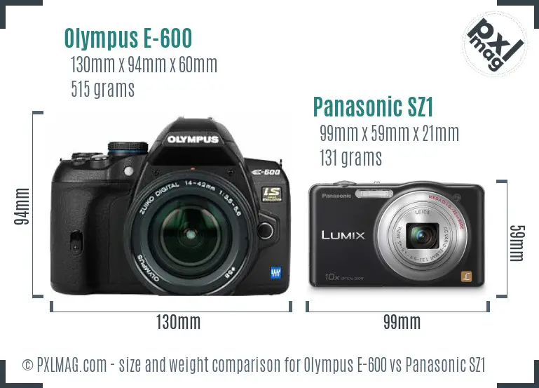 Olympus E-600 vs Panasonic SZ1 size comparison