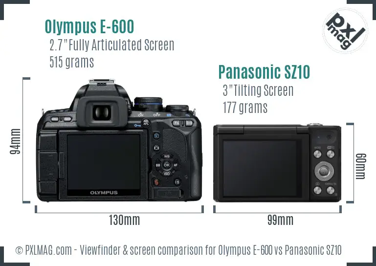 Olympus E-600 vs Panasonic SZ10 Screen and Viewfinder comparison