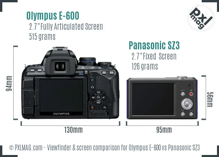 Olympus E-600 vs Panasonic SZ3 Screen and Viewfinder comparison