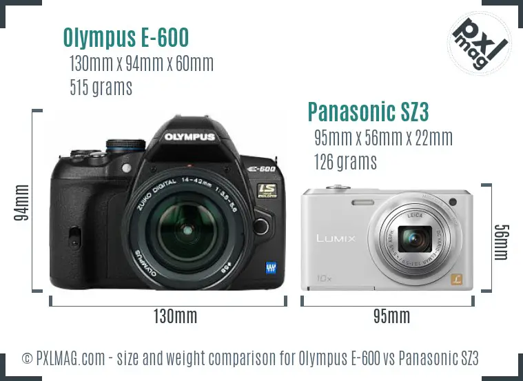 Olympus E-600 vs Panasonic SZ3 size comparison