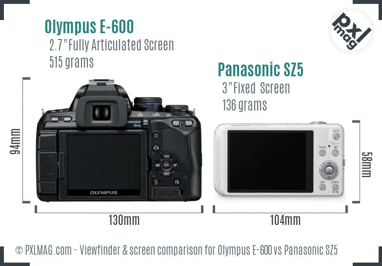 Olympus E-600 vs Panasonic SZ5 Screen and Viewfinder comparison