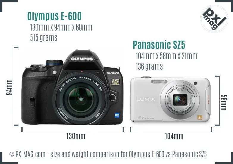 Olympus E-600 vs Panasonic SZ5 size comparison