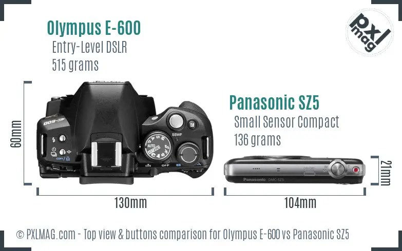 Olympus E-600 vs Panasonic SZ5 top view buttons comparison
