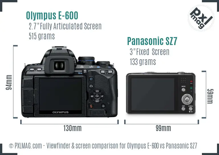 Olympus E-600 vs Panasonic SZ7 Screen and Viewfinder comparison