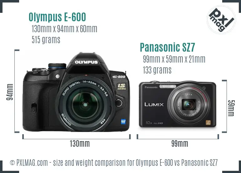 Olympus E-600 vs Panasonic SZ7 size comparison