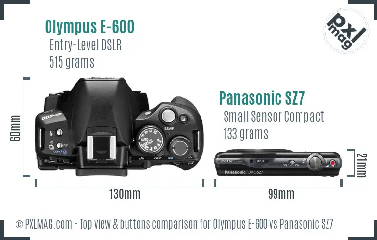 Olympus E-600 vs Panasonic SZ7 top view buttons comparison