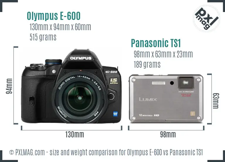 Olympus E-600 vs Panasonic TS1 size comparison