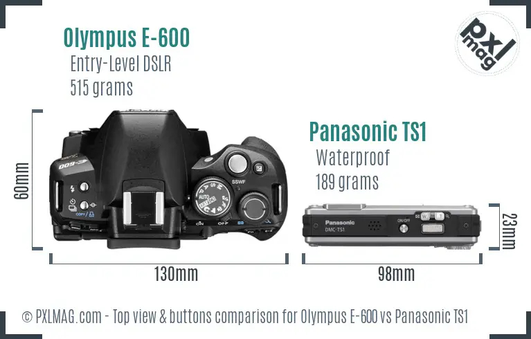 Olympus E-600 vs Panasonic TS1 top view buttons comparison