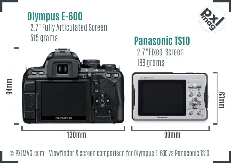 Olympus E-600 vs Panasonic TS10 Screen and Viewfinder comparison