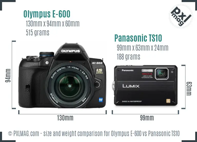 Olympus E-600 vs Panasonic TS10 size comparison