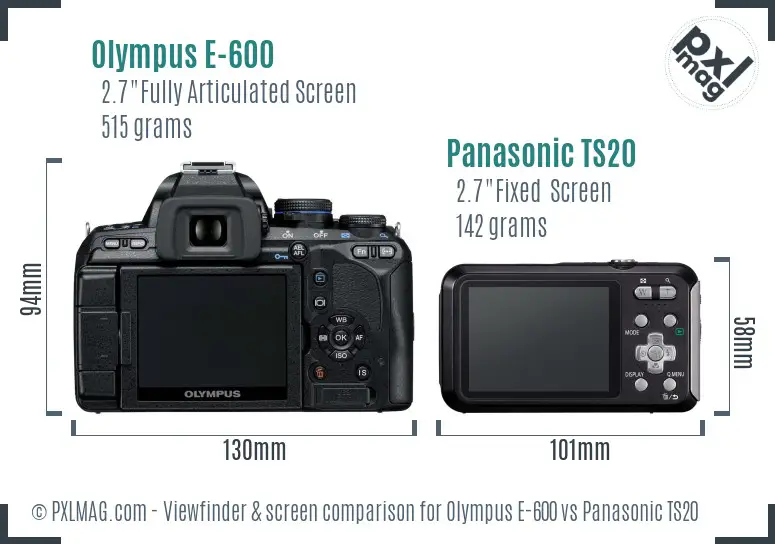 Olympus E-600 vs Panasonic TS20 Screen and Viewfinder comparison