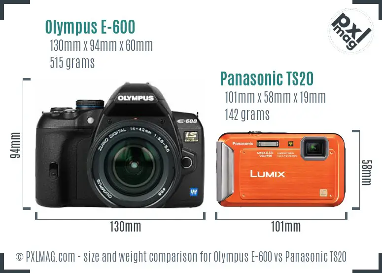 Olympus E-600 vs Panasonic TS20 size comparison