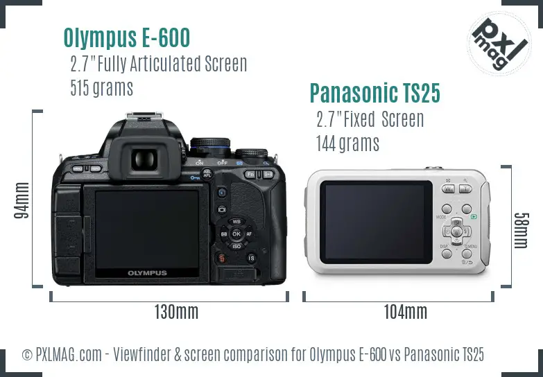 Olympus E-600 vs Panasonic TS25 Screen and Viewfinder comparison Olympus E-600 vs Panasonic TS25 Screen and Viewfinder comparison