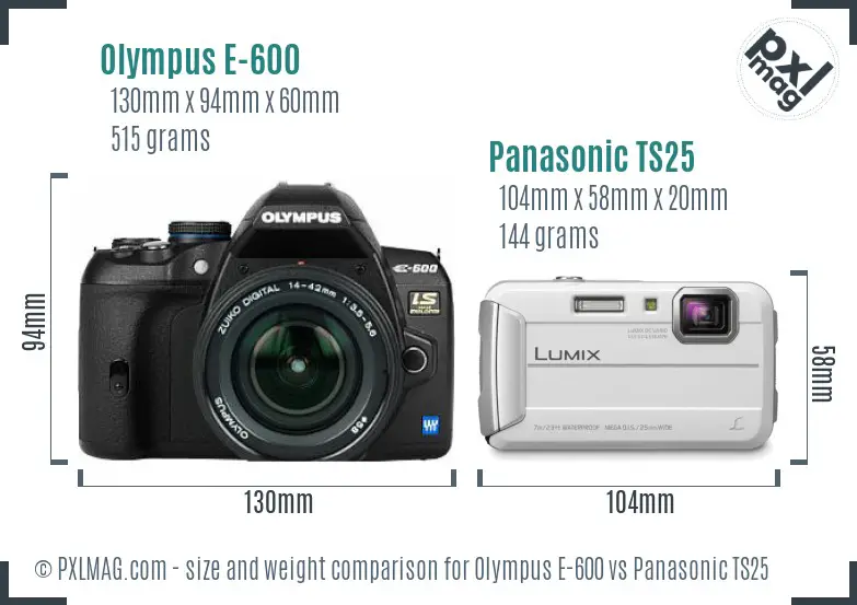 Olympus E-600 vs Panasonic TS25 size comparison Olympus E-600 vs Panasonic TS25 size comparison
