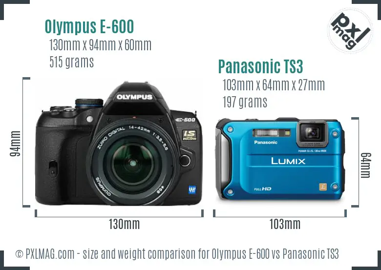 Olympus E-600 vs Panasonic TS3 size comparison