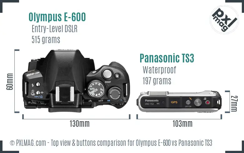 Olympus E-600 vs Panasonic TS3 top view buttons comparison