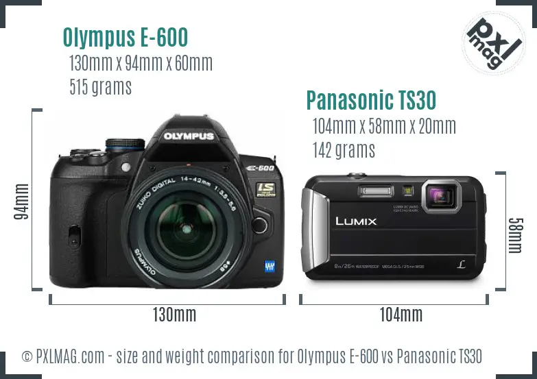 Olympus E-600 vs Panasonic TS30 size comparison