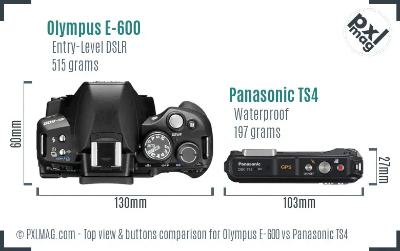 Olympus E-600 vs Panasonic TS4 top view buttons comparison