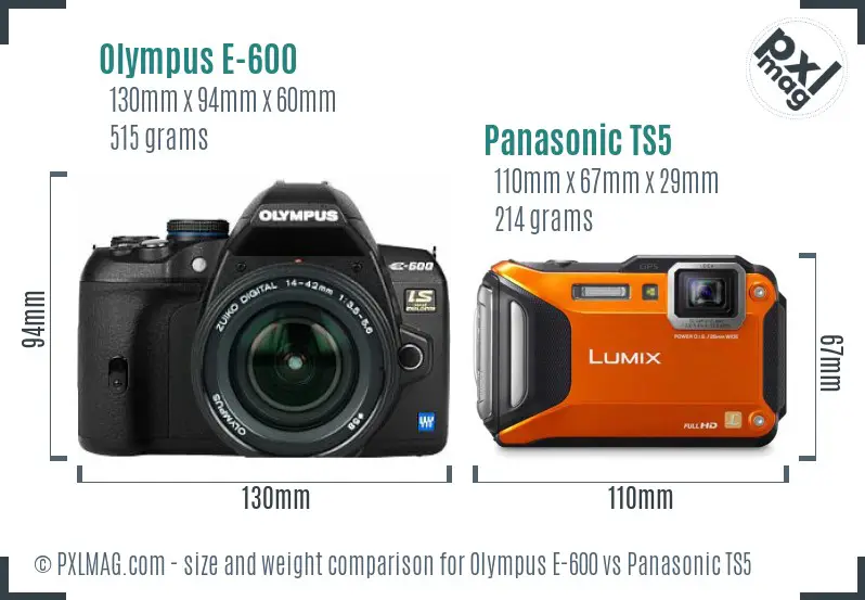 Olympus E-600 vs Panasonic TS5 size comparison