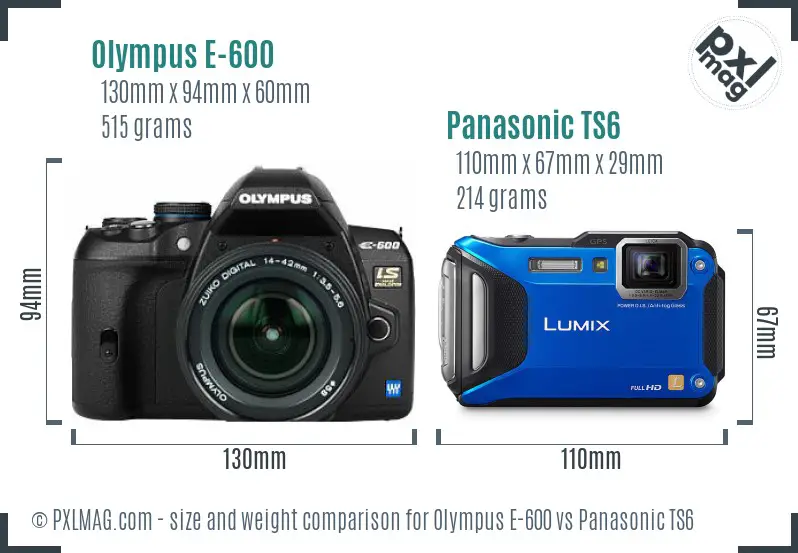 Olympus E-600 vs Panasonic TS6 size comparison