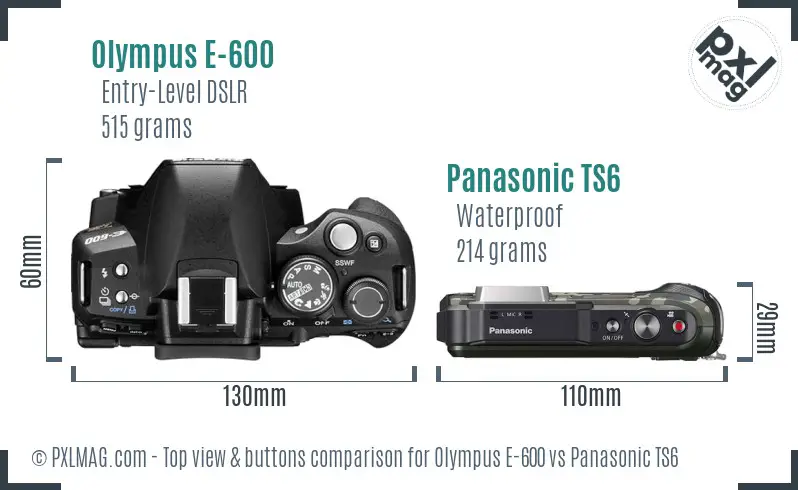 Olympus E-600 vs Panasonic TS6 top view buttons comparison