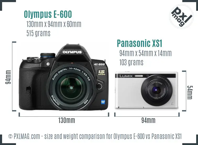 Olympus E-600 vs Panasonic XS1 size comparison