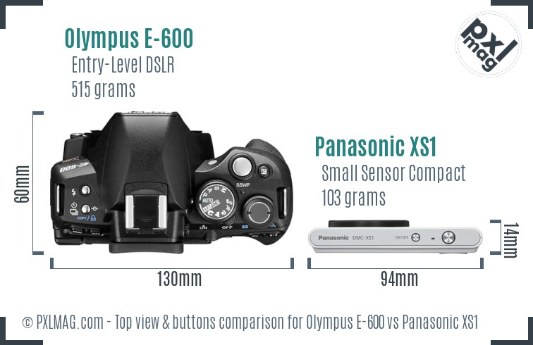 Olympus E-600 vs Panasonic XS1 top view buttons comparison