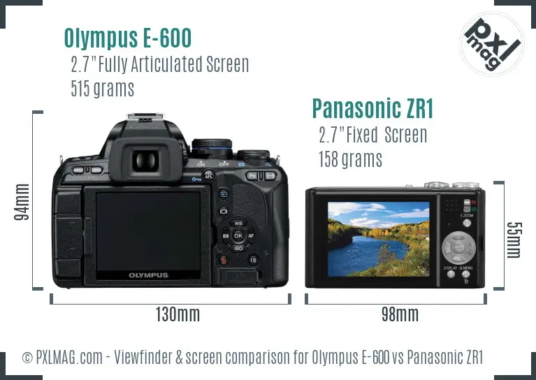 Olympus E-600 vs Panasonic ZR1 Screen and Viewfinder comparison